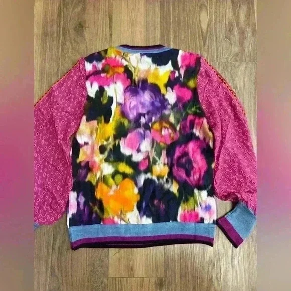 Blank $130‎ Bl-nk Bl^nk Anthropologie Contrast Eyelet Pullover. Bohemian Floral - Picture 3 of 5